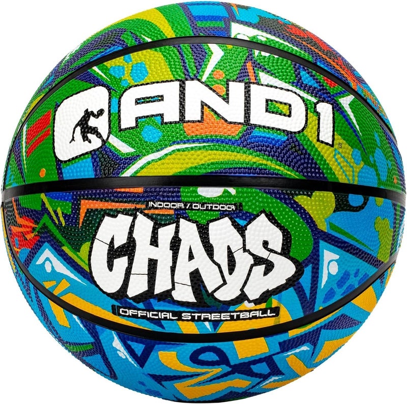 And1 Chaos Rubber Basketball: Official Regulation Size 7 (29.5 inches) Rubber Basketball - Deep Channel Construction Streetball, Made for Indoor Outdoor - Image 1
